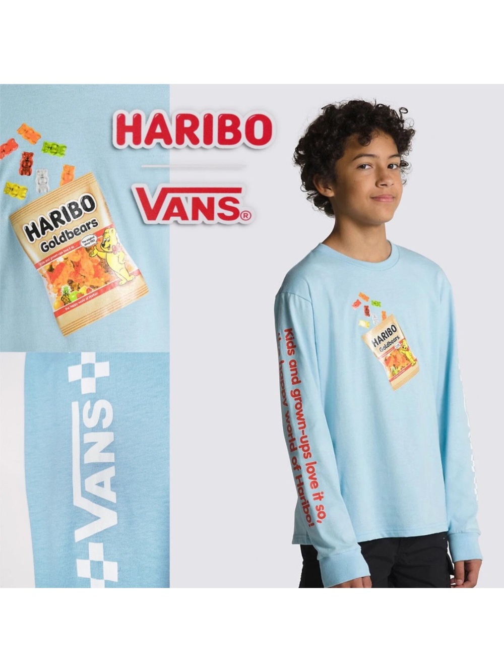 NWT Vans x Haribo Long Sleeve Tee Shirt Blue Kids Large 12/14 Gummy Bears Youth
